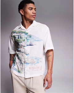 Рубашка свободного кроя Revere с принтом в виде аппликации белого цвета Asos design