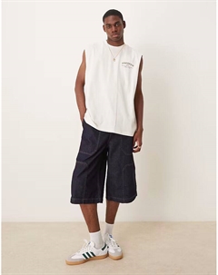 Удлиненные джинсовые шорты в цвете полувыбеленный синий Asos design