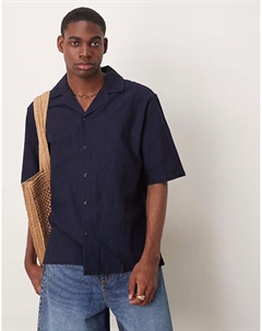 Рубашка Revere с воротником-стойкой, темно-синего цвета Mango