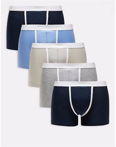 Трусы-боксеры из 5 предметов с кантом в разноцветном исполнении Asos design