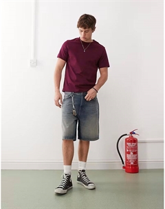 Мешковатые джинсовые шорты Galaxy темно-синего цвета с эффектом выцветания Weekday