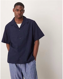 Рубашка свободного кроя из смеси льна темно-синего цвета Mango