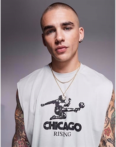 Майка свободного кроя со спортивной графикой спереди светло-серого цвета Asos design