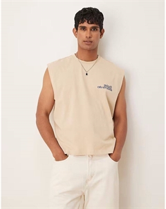 Майка свободного кроя с принтом на груди цвета хаки Asos design