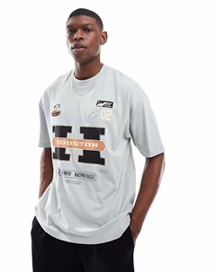 Футболка свободного кроя со спортивной графикой в ​​каменно-голубом цвете Asos design