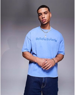 Футболка свободного кроя из плотной ткани плотностью 220 г/м² светло-голубого цвета с вышитым текстом Asos design