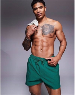 Короткие шорты для плавания из ткани сирсакер зеленого цвета Asos design