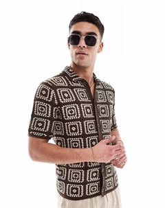 Вязаная крючком рубашка коричневого цвета Only & sons