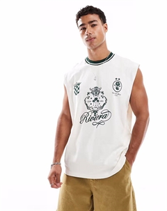 Майка большого размера со спортивной графикой в ​​цвете «кремовый» Asos design