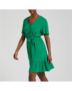 Платье короткое с V-образным вырезом с завязками зеленый Laredoute