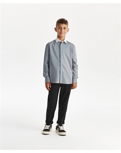 Рубашка для мальчика с длинным рукавом прямого свободного силуэта серая Gulliver