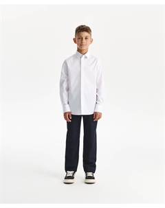 Сорочка для мальчика с длинным рукавом прилегающего силуэта белая Gulliver