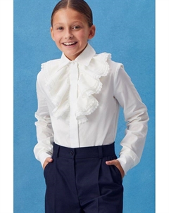 Блуза хлопковая с жабо и кружевом Смена