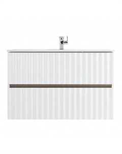 Тумба под раковину подвесная Elegant 90 белая глянцевая, с подсветкой ручек Art&max