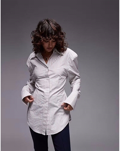 Рубашка с зауженной талией и подплечниками в коричневую полоску Asos design