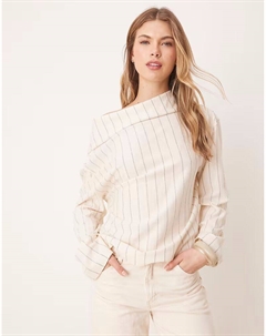 Топ с открытыми плечами и длинными рукавами в тонкую кремовую полоску Asos design