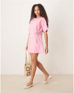 Платье-рубашка с завязками по бокам и присборенной талией розового цвета Asos design