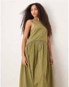 Платье-халат миди с вырезом-лодочкой и заниженной талией оливкового цвета Asos design