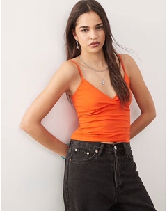 Топ с v-образным вырезом оранжевого цвета Weekday