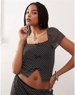 Топ из сетчатой ​​ткани с квадратным вырезом в черный горошек Reclaimed vintage