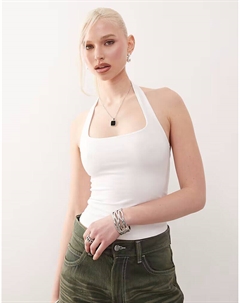 Топ облегающего кроя с квадратным вырезом-халтер белого цвета Weekday