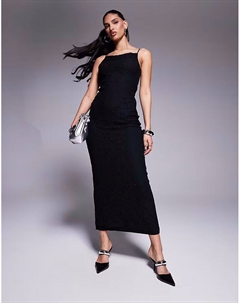 Платье макси из кружева с воротником-хомутиком и сетчатой ​​вставкой черного цвета Asos design