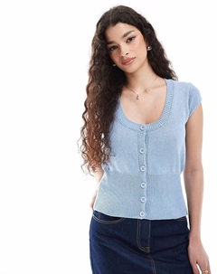 Вязаный кардиган с завязками и рукавами-крылышками светло-голубого цвета Asos design