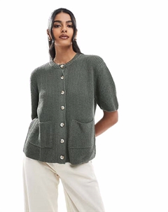 Вязаный кардиган с накладными карманами цвета хаки Asos design