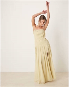 Платье-комбинация миди плиссированное, бледно-желтого цвета Asos design