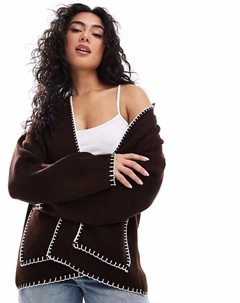 Вязаная кофта с отделкой одеяльным швом коричневого цвета Asos design