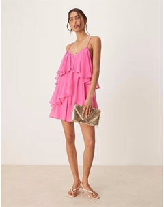 Платье мини-карандаш с ярусами и бретельками розового цвета Asos design