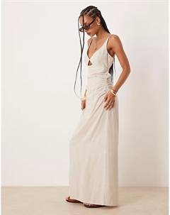 Длинный льняной сарафан с вырезом-бралетом в овсяной расцветке Asos design