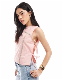 Топ с кружевной вставкой и завязками по бокам розового цвета Asos design