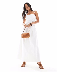 Эксклюзивное льняное хлопковое платье мидакси с заниженной талией и отделкой бисером в белом цвете 4th & reckless