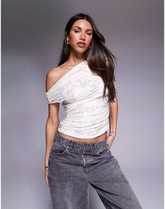 Топ из сетчатой ​​ткани с короткими рукавами и открытыми плечами кремового цвета Asos design