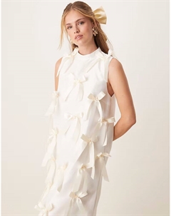 Платье миди Snowdrop цвета слоновой кости с бантом по всей поверхности Sister jane