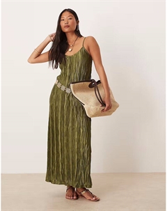 Платье-комбинация плиссированное ками макси оливкового цвета Vila petite