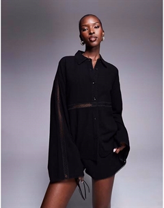 Эксклюзивная рубашка Frolic из льняной смеси с кружевной отделкой и пуговицами спереди черного цвета The frolic