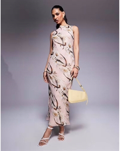 Платье макси с вырезом-лодочкой в розовом цветочном стиле Asos design