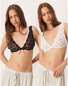 Комплект из 2 кружевных бюстгальтеров-бралетт черного и белого цвета Asos design