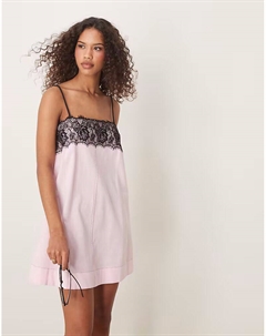 Платье мини-ками с кружевным верхом розового цвета Asos design