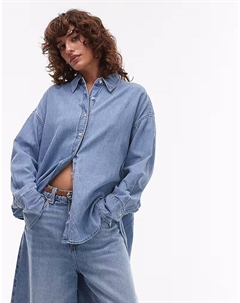 Классическая рубашка свободного кроя из денима синего цвета Mango