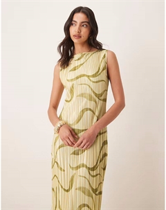 Платье-футляр миди без рукавов с плиссе и желтым узором в виде завитков Asos design