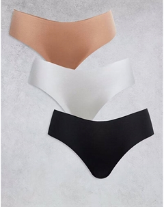 3 пары трусиков-бразильеров без VPL и кружевных трусиков черного, белого и бежевого цветов Asos design