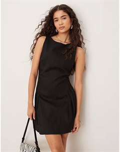 Мини-платье с заниженной талией из смеси льна черного цвета Mango