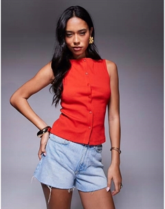 Майка с широким вырезом и пуговицами красного цвета Asos design