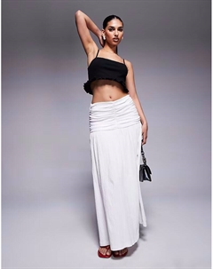 Длинная юбка с заниженной талией и жатым эффектом белого цвета Asos design