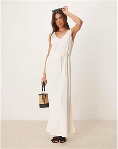 Платье макси из смеси льна и пряжек белого цвета Jdy