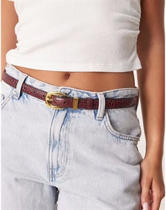 Узкий пояс для джинсов с металлическим фиксатором из бордовой крокодиловой кожи Asos design