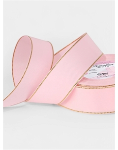Лента репсовая, с золотым люрексом, 40 мм, 23±1 м, светло-розовая №004 Арт узор